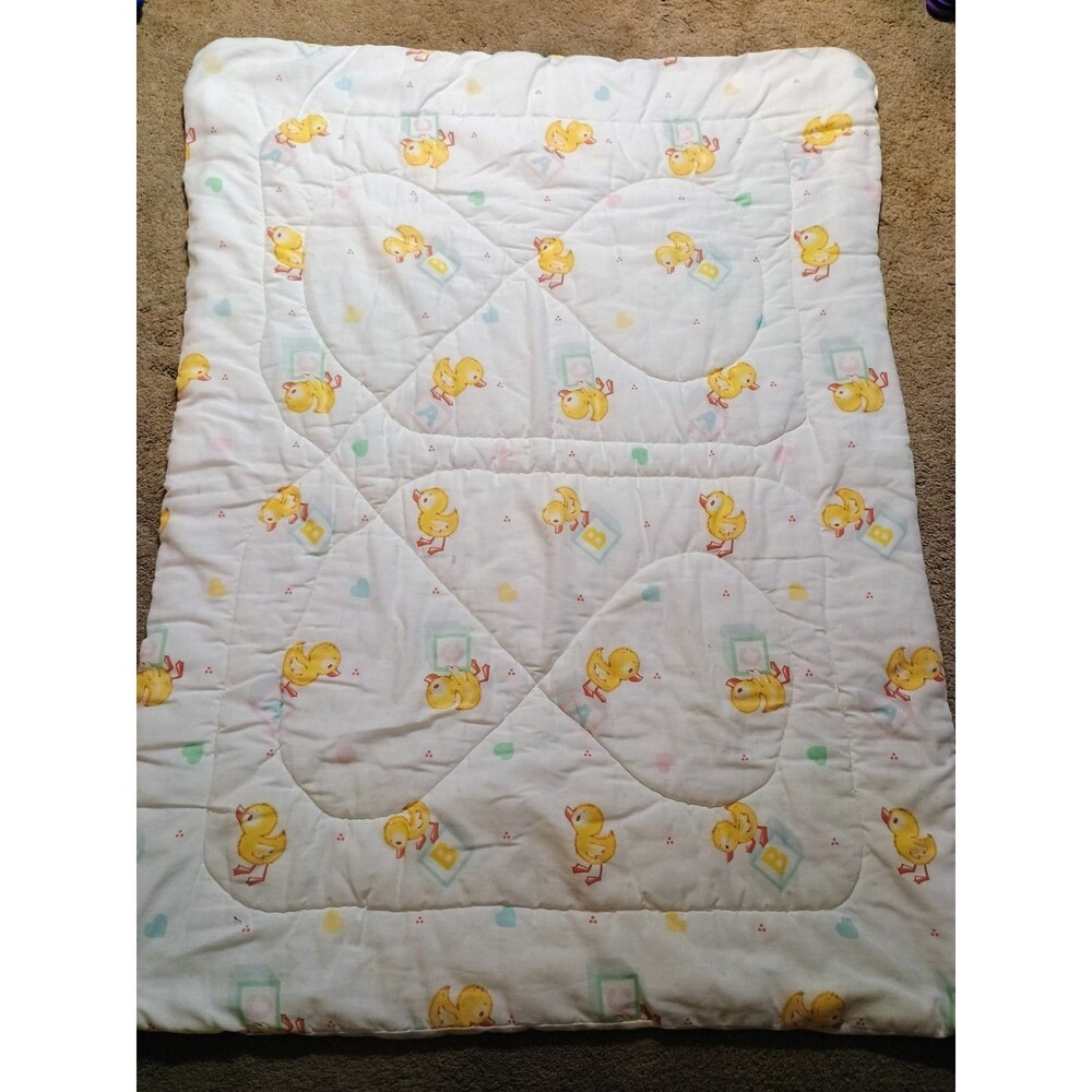 Vintage Duck Alphabet Pastel Blocks White Baby Crib Blanket 30 x 40